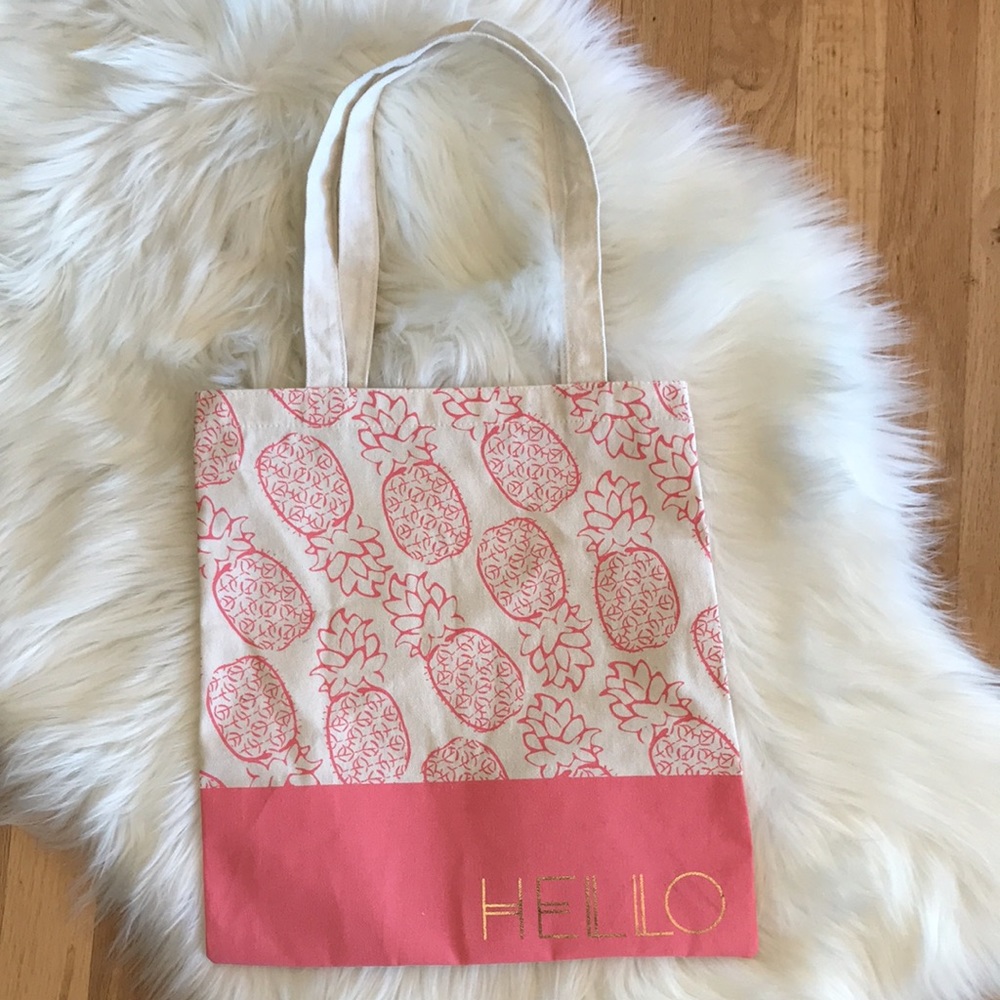 Pineapple print canvas tote bag